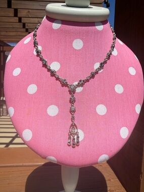 EUC Vintage Marcasite Cubic Zirconia Silver Y Dangle Drop 18" Necklace